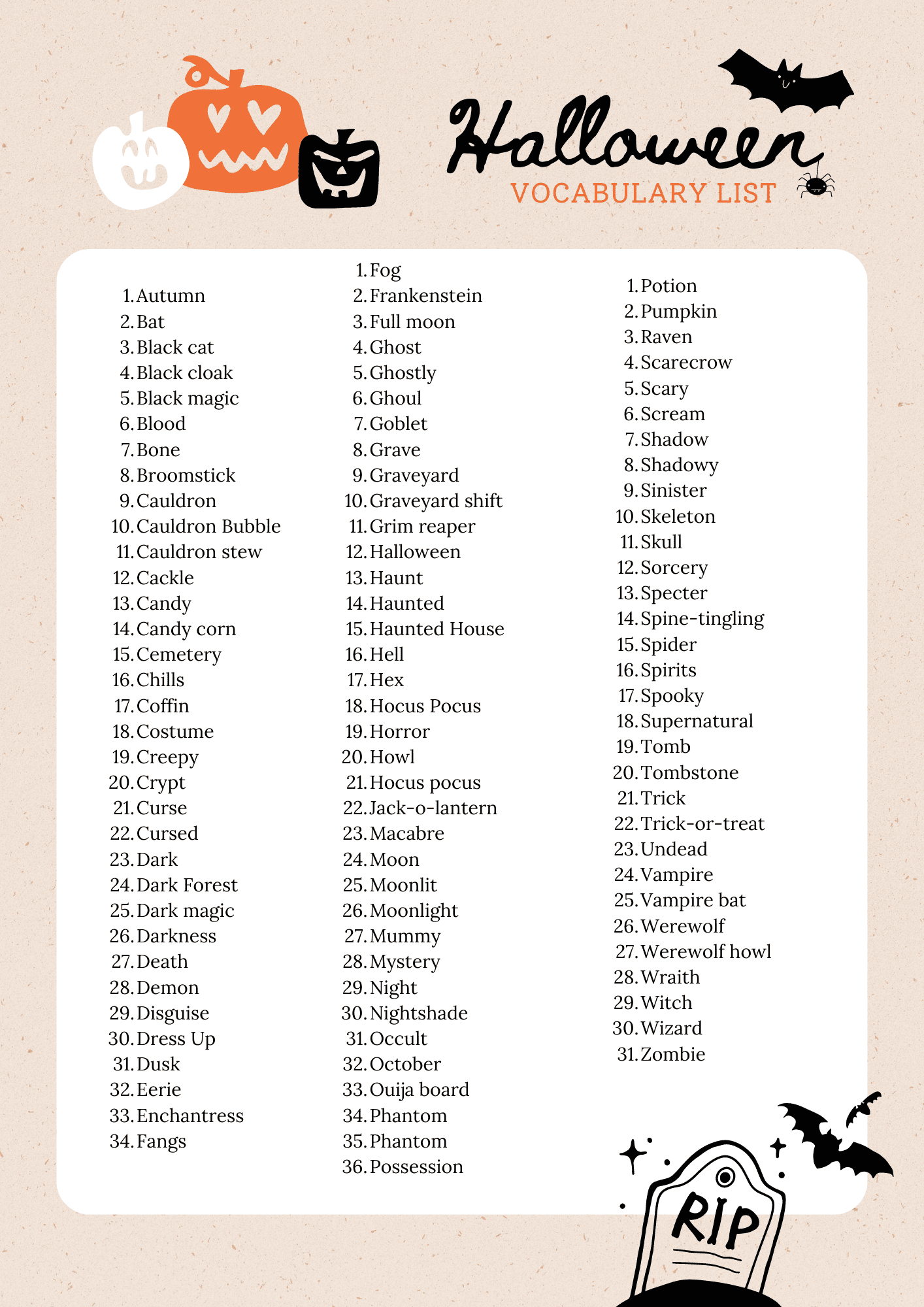 Halloween words