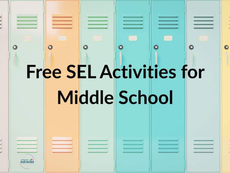 Colorful school lockers with text 'free sel activities for middle school'.