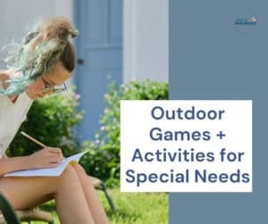 Girl reading outdoors with a focus on outdoor activities for special needs.