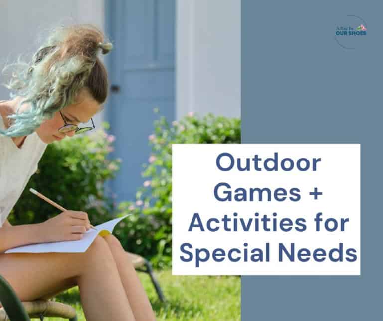 Girl reading outdoors with a focus on outdoor activities for special needs.