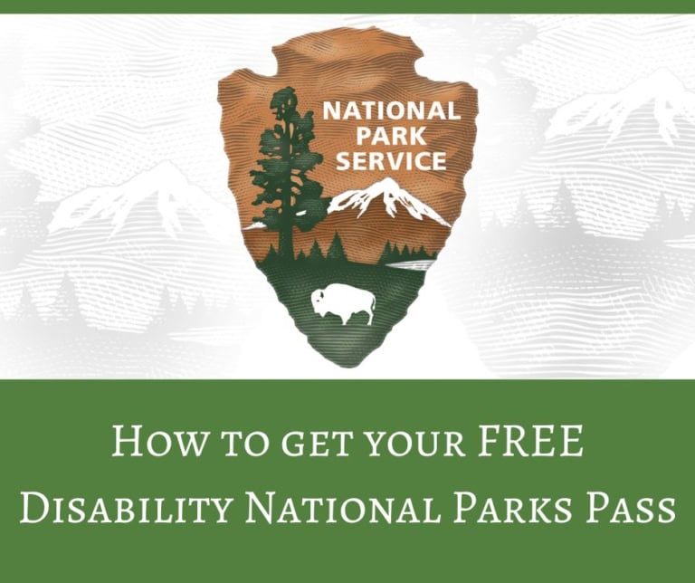 National park service logo with mountains and trees for disability access.