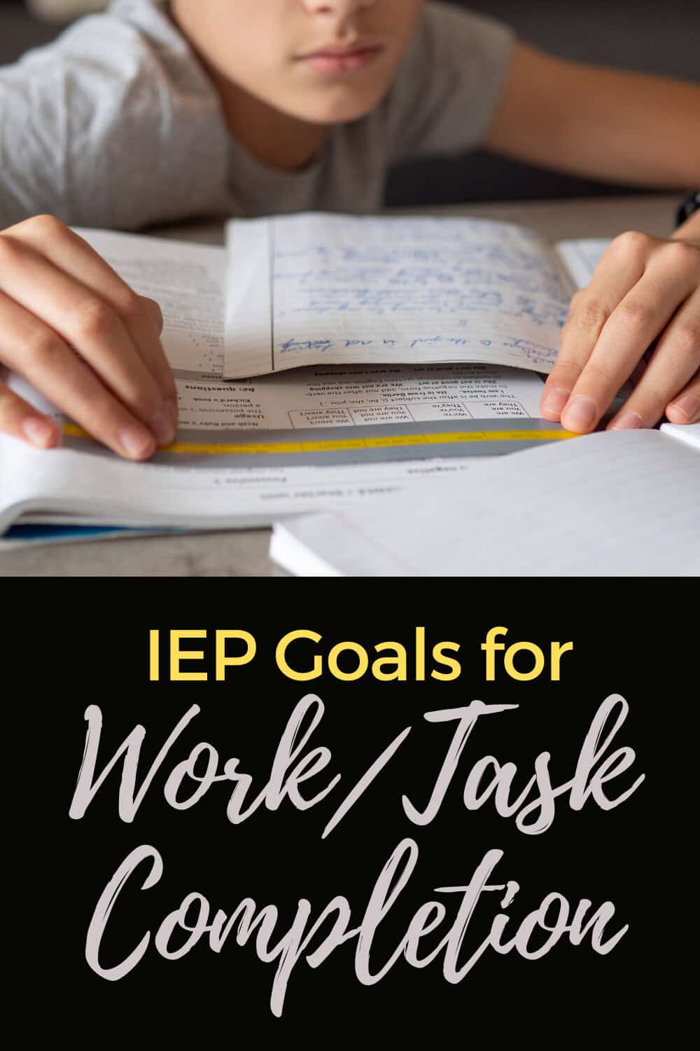 A person is holding a ruler and notebook, ensuring work completion.