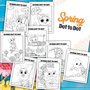 Spring connect-the-dots printable worksheet mockup showing dot to dot pages ready to print