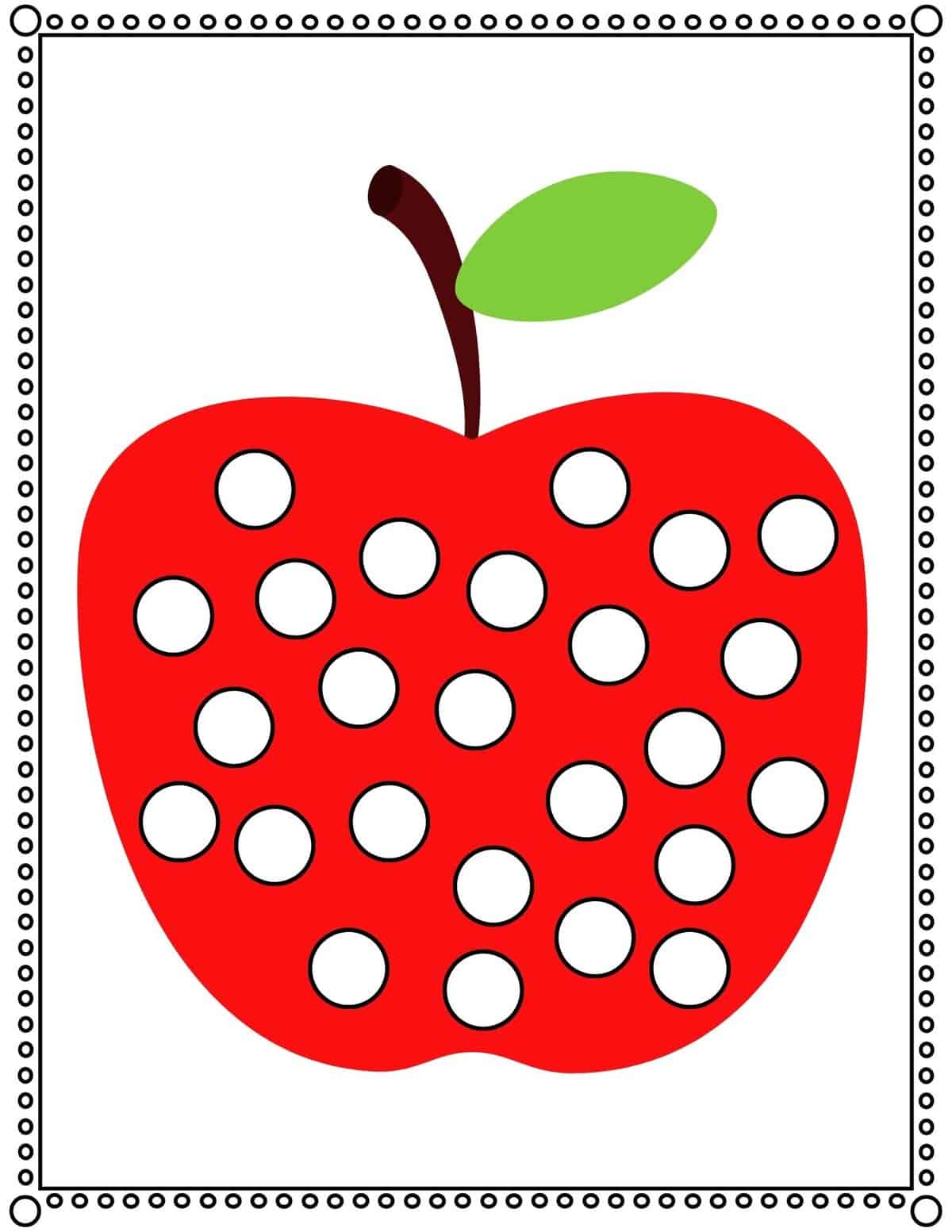 A red apple with do-a-dot markings on it.
