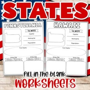 Printable state worksheets for pennsylvania and hawaii for kids' educational activities.