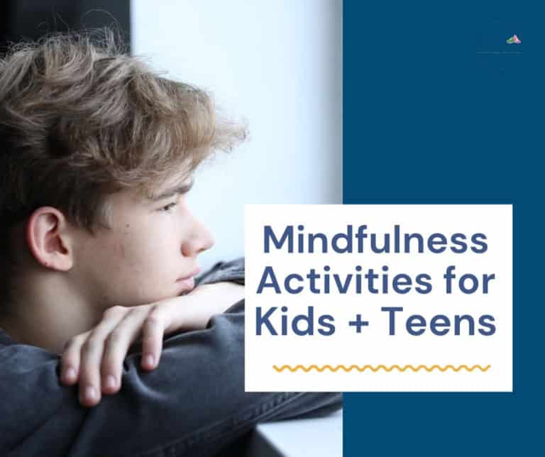 Young boy practicing mindfulness activity while looking at a computer screen.