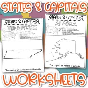 Printable state and capital worksheets for tennessee and alaska for educational use.