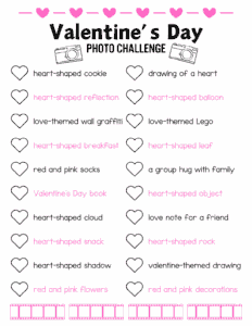 Valentine's day photo challenge with unique and creative photo ideas.