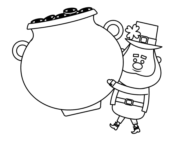 Leprechaun coloring pages with a pot of gold.