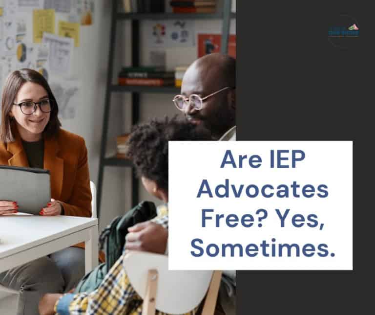 Special education advocate meeting with parents and child in an office setting.