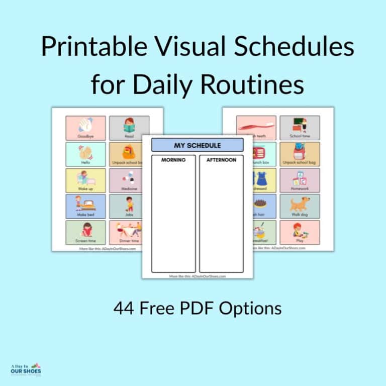 Free printable visual schedules for home routines, shown as a pdf mockup