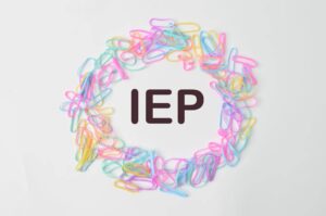 A circle of multicolored paper clips surrounds the letters "iep" on a white background, symbolizing the collaborative spirit of lea signing.