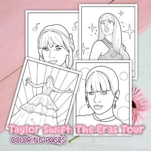 Coloring pages featuring auto draft illustrations of taylor swift in various poses, with text "taylor swift: the eras tour coloring pages.