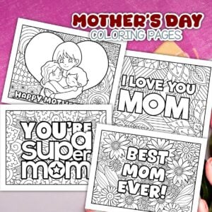 Free printable mother’s day coloring pages pdf for kids featuring flowers, hearts, and “happy mother’s day” designs