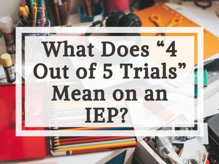 Educational workspace with school supplies and a question about iep trials.