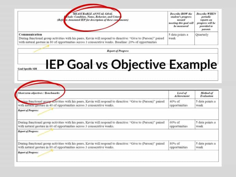 Example showing the difference between an iep goal and measurable objectives for a life skill and functional communication