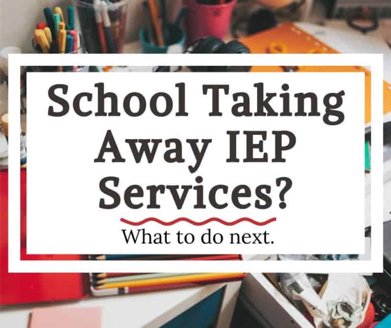 School taking away iep services concept with classroom supplies background.