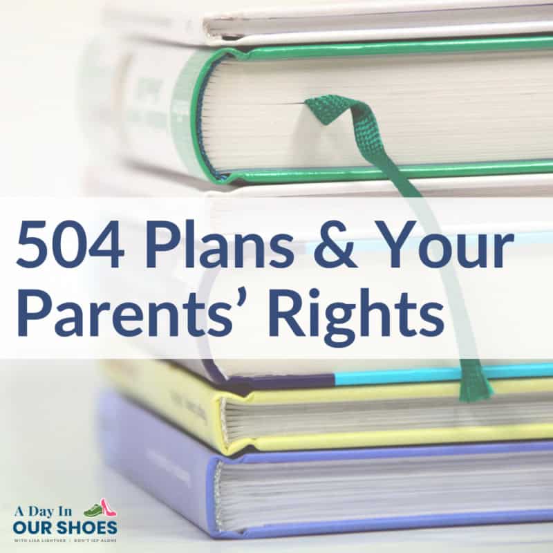Know your parent rights for 504 plans, explained by a parent advocate. 1 Stack of books with the text "504 plans & your parents’ rights" on a transparent overlay, highlighting crucial insights into 504 parent rights.