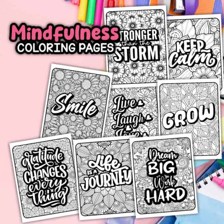 Bright mindfulness coloring pages featuring inspiring quotes and intricate designs for relaxation an.
