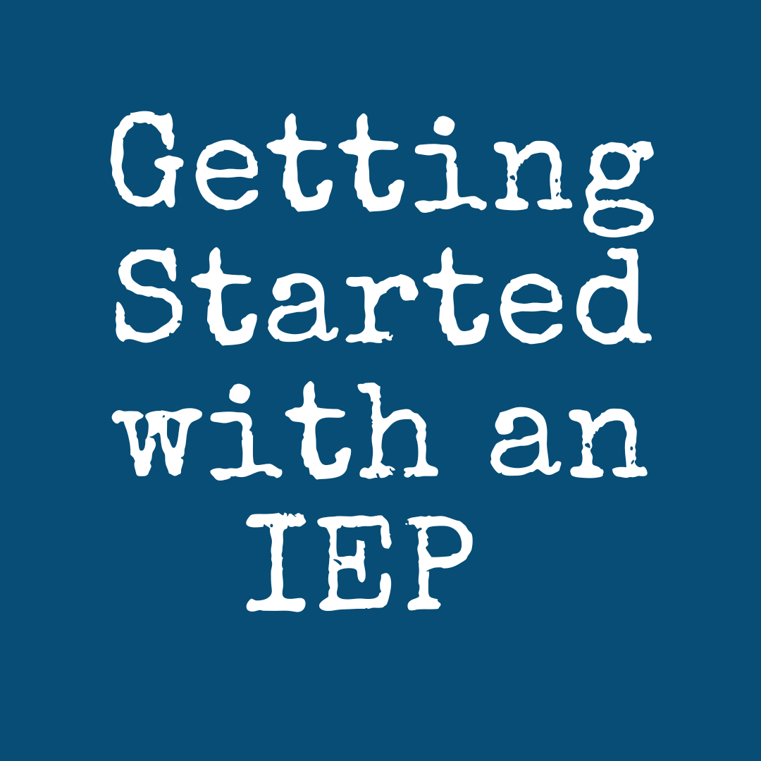 Text reads "getting started with an iep" on a blue background, reminding parents that they don't have to navigate this journey alone. For more insights, visit "a day in our shoes" and empower yourself with knowledge and community support.