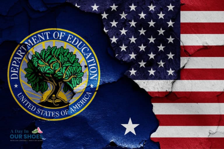 A torn image showing the u. S. Department of education seal overlapping with parts of the american flag, symbolizing the potential end of the department of education.