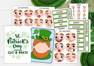 Enjoy a leprechaun-themed, st. Patrick's day cut-and-paste activity focused on emotions. This free pdf includes facial expressions and emotion labels like "scared," "tired," and "happy," perfect for learning and creativity!.