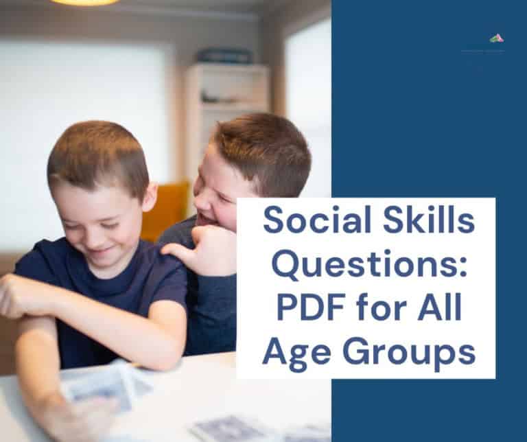 Two boys smiling and talking, promoting social skills questions pdf for kids.