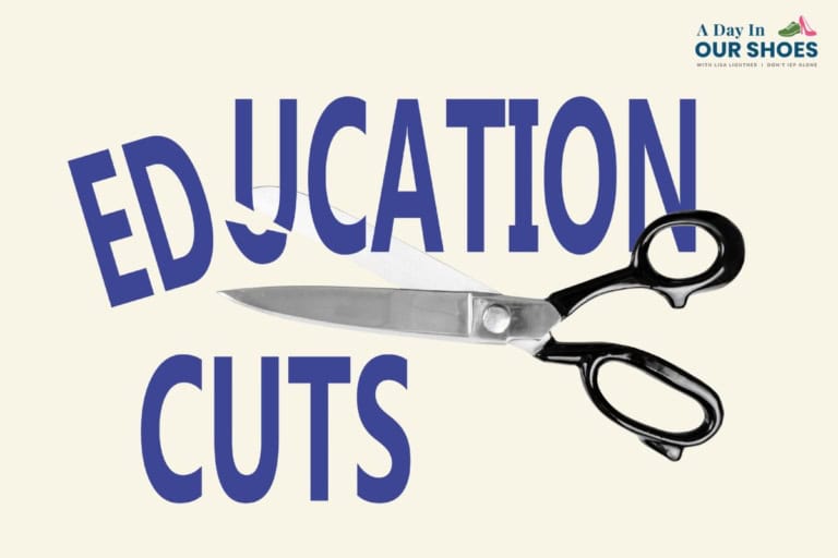A pair of scissors slices through the word "education" above the word "cuts," visually highlighting the impact of trump fy2026 education budget reductions.