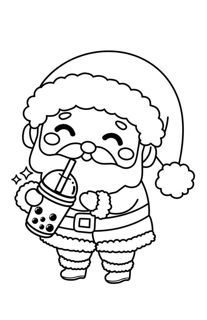 A dinosaur stands in front of a decorated christmas tree with ornaments and stars, reminiscent of festive santa coloring pages, and the text "merry christmas! " appears at the top.