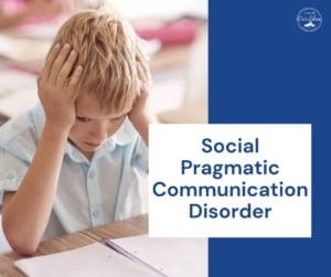 Child with hands on head appearing distressed, related to social communication issues.