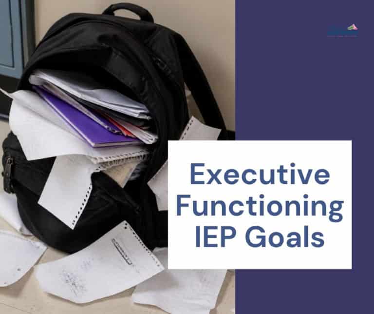 Messy backpack with papers and notebooks for executive functioning iep goals.