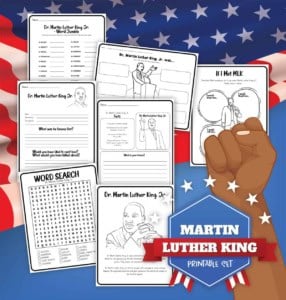Printable mlk day worksheets including a martin luther king jr word search and word jumble activity for elementary students.