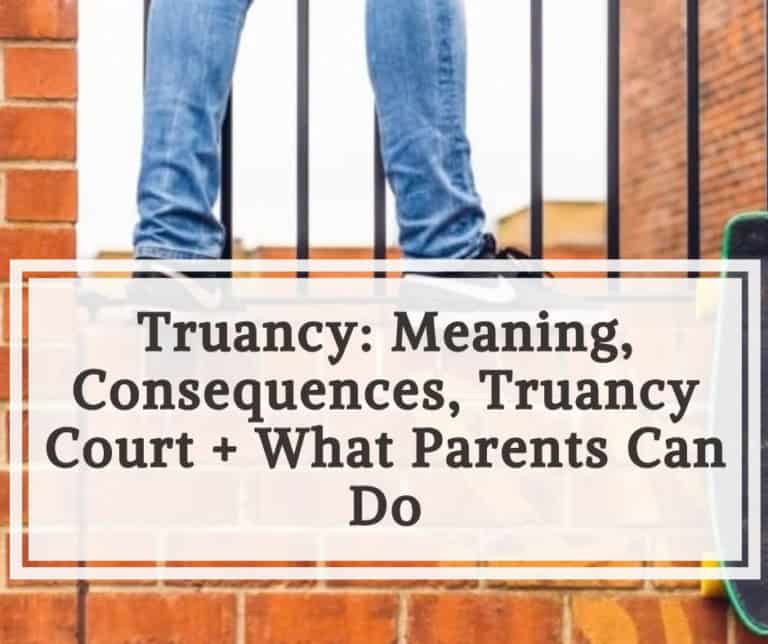 Person standing behind a fence with a caption about truancy and legal actions.
