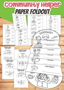 Printable community helper paper foldouts for preschool activities.