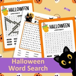 Halloween word search printable for kids with spooky themed design.