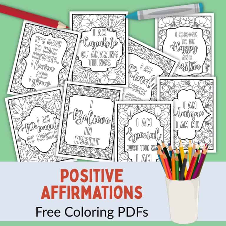 Coloring pages with positive affirmations for kids and adults.