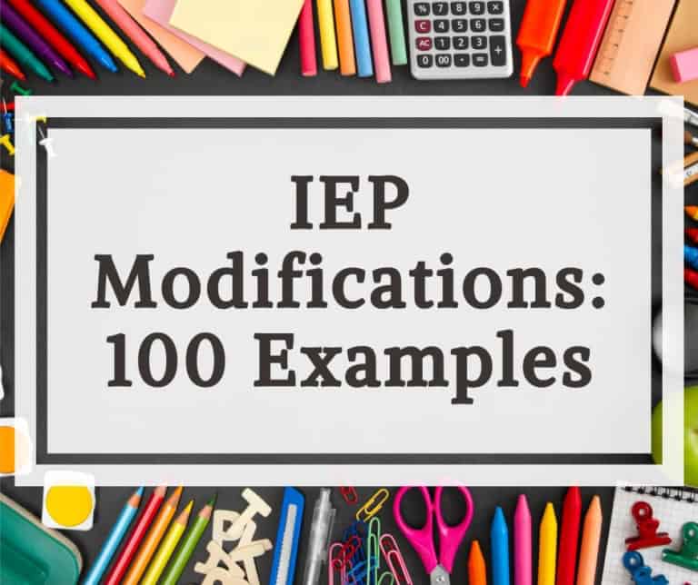 Educational image showing iep modifications and examples for special education.