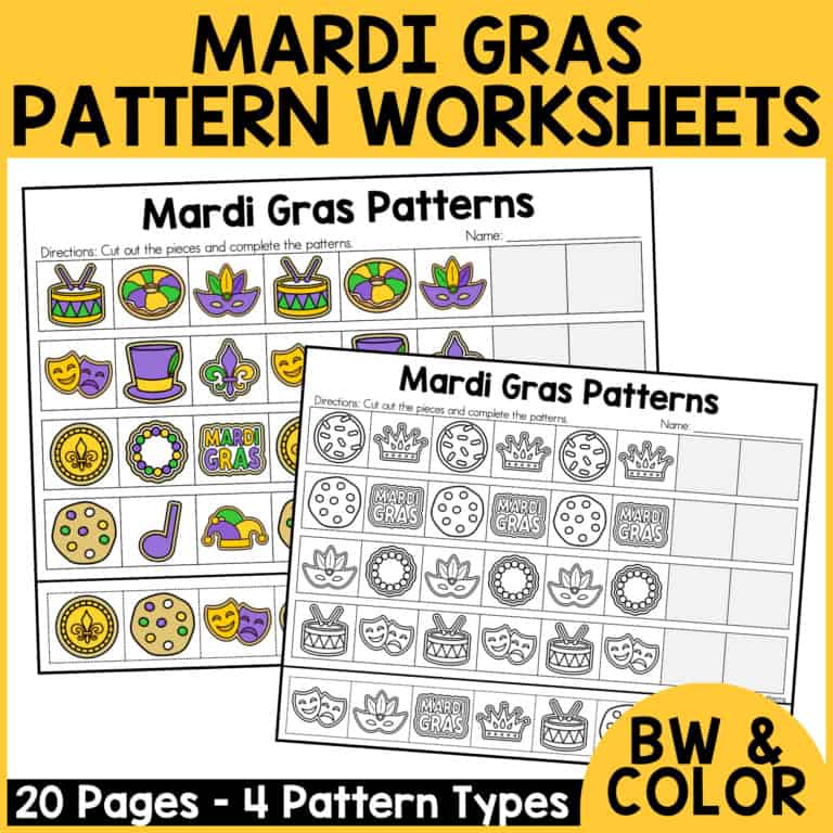 Mardi gras pattern worksheets | preschool and kindergarten math