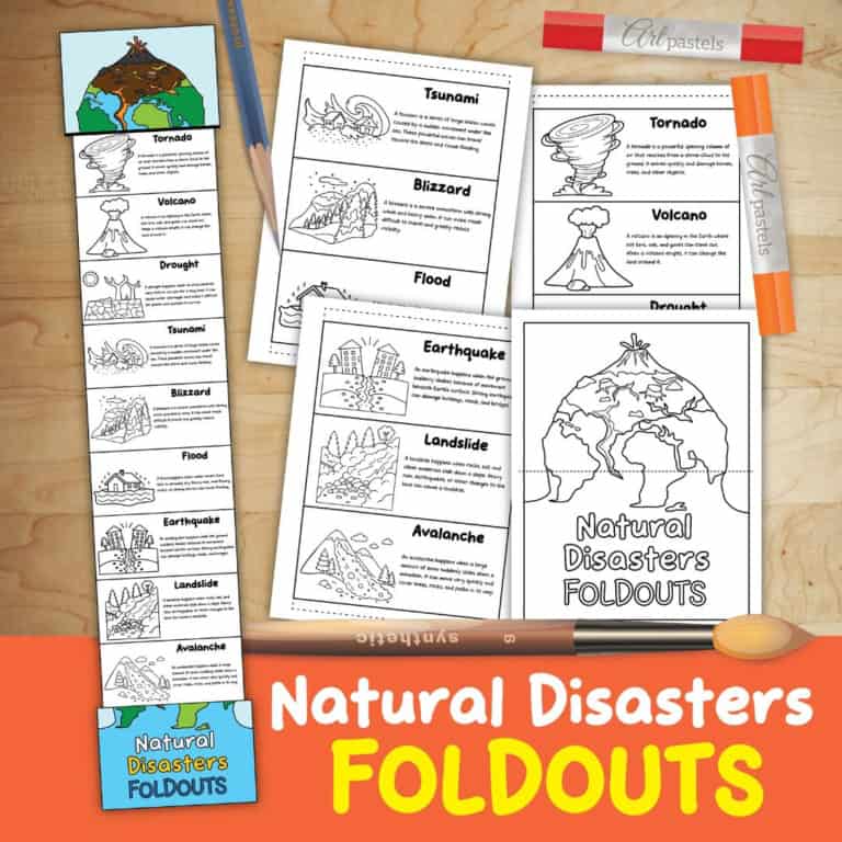 Printable natural disaster foldouts for kids educational activity.