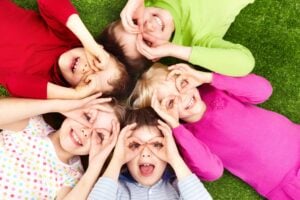Kids playing simon says game
