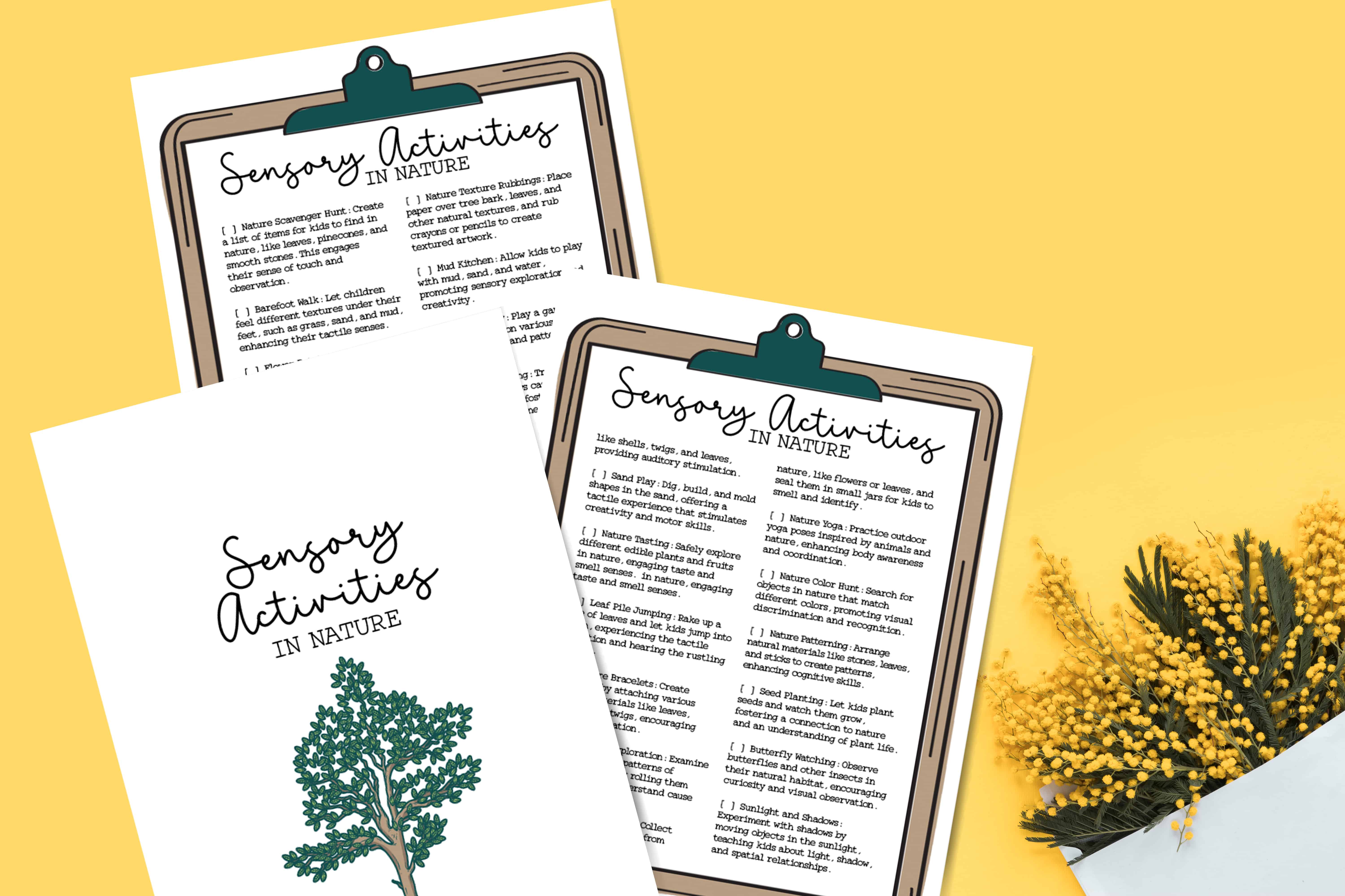 A clipboard with yellow flowers and a clipboard with the words'sydney arboretum'.