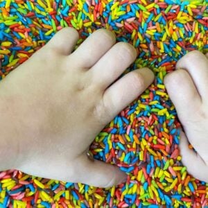 A break to place in a bin of rice is just one example of a sensory break or sensory diet activity.