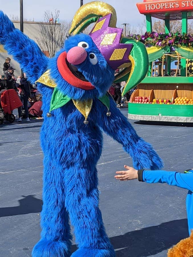 Grover from sesame street at marti gras parade