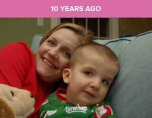 Me and kevin on the couch at christmas time