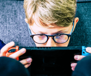 Child using a math app on a tablet