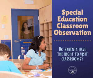 A parent observing her child's classroom from behind a closed door